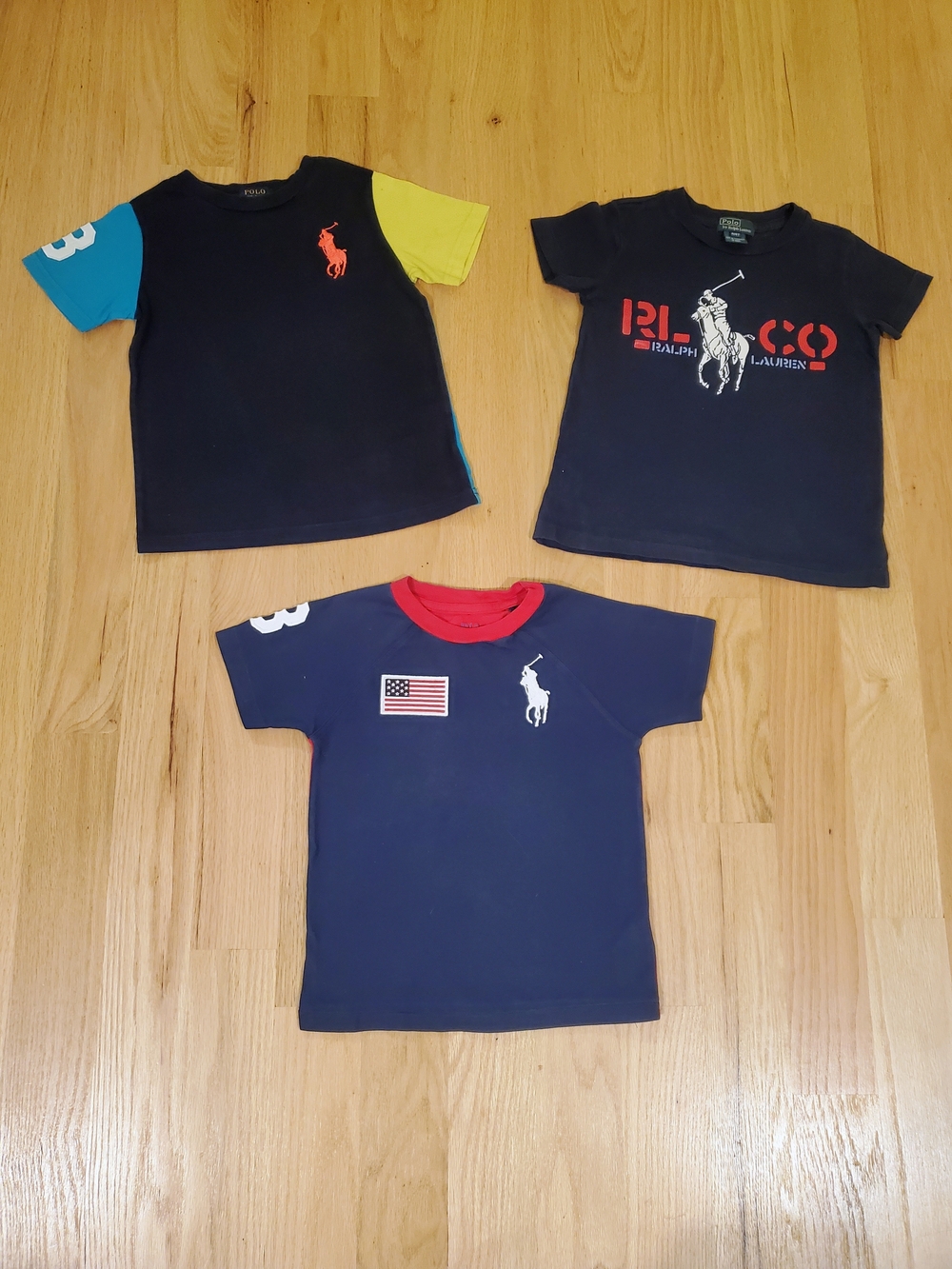 Ralph Lauren Boys' Navy Polo Logo Short Sleeve Tee - Navy/Yellow/Blue